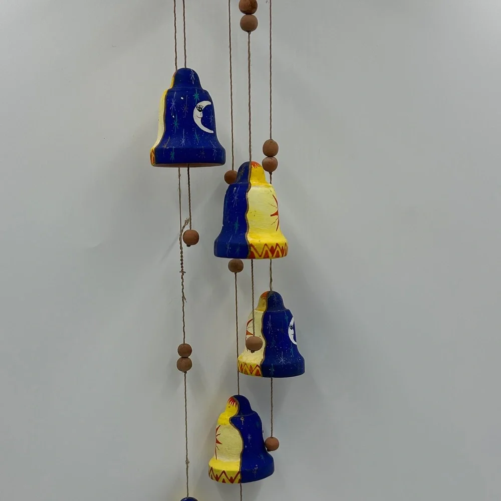 Handmade Celestial Clay Bell Wind Chime Sun Moon Star Terracotta Boho Zen Witchy